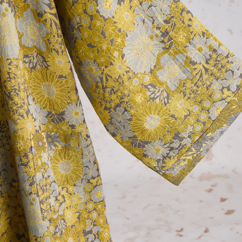 Retro Muted Floral Cotton Lounge Robe - image 5