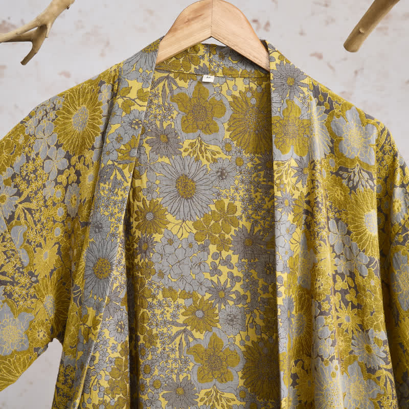 Retro Muted Floral Cotton Lounge Robe - image 2