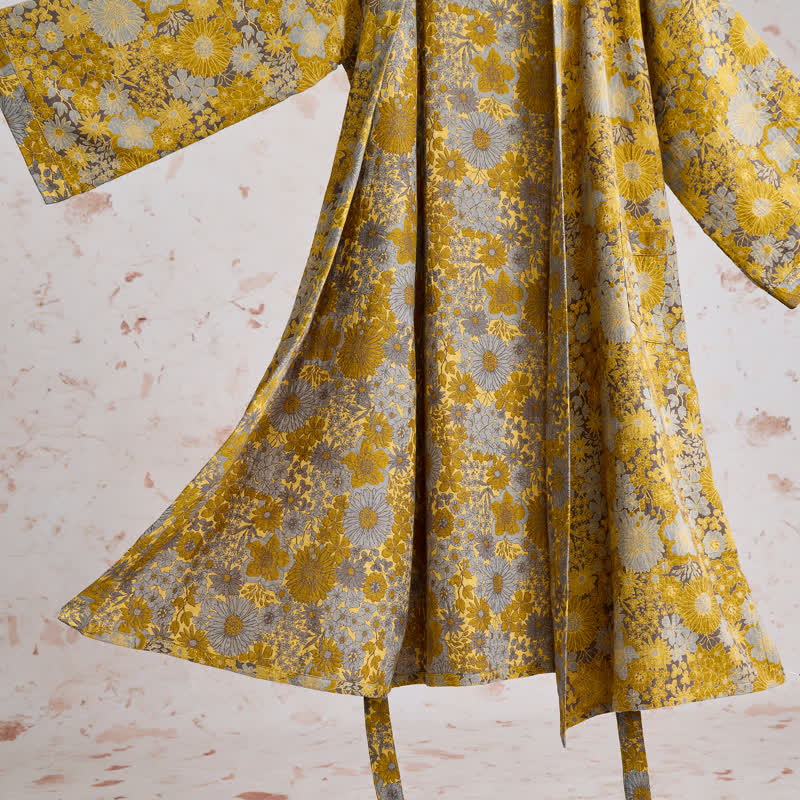 Retro Muted Floral Cotton Lounge Robe - image 3