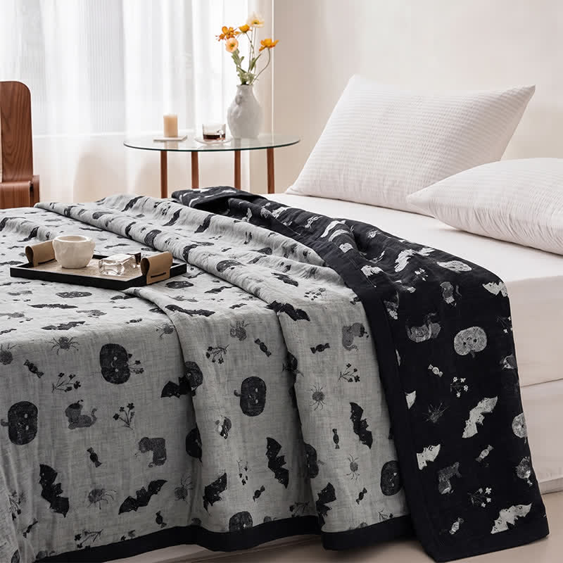 Cute Halloween Pumpkin Bat Reversible Cotton Blanket - image 7