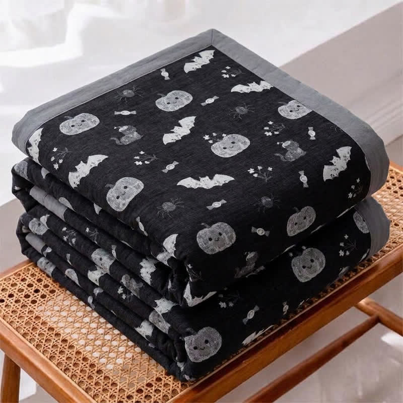 Cute Halloween Pumpkin Bat Reversible Cotton Blanket - image 1