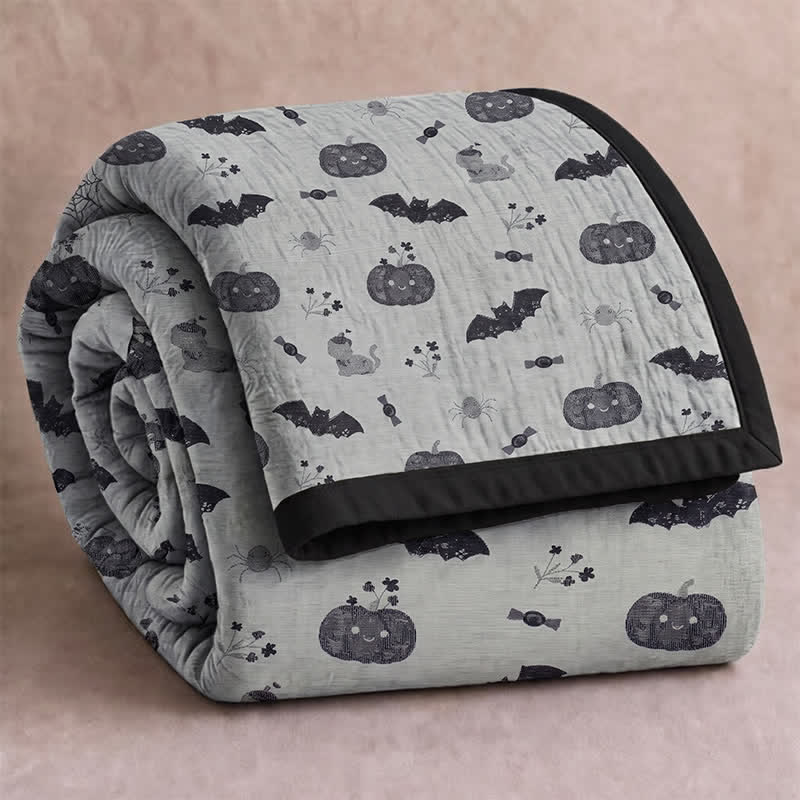 Cute Halloween Pumpkin Bat Reversible Cotton Blanket - Gray - Blanket - 98" x 94" - image 5