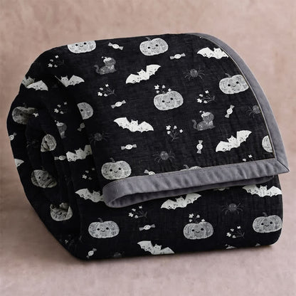 Cute Halloween Pumpkin Bat Reversible Cotton Blanket - Black - Blanket - 98" x 94" - image 0