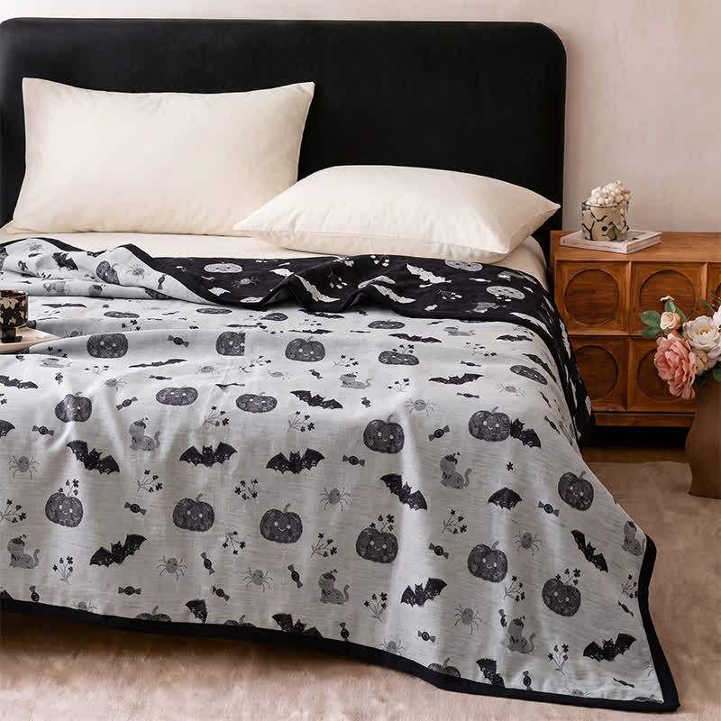 Cute Halloween Pumpkin Bat Reversible Cotton Blanket - image 8