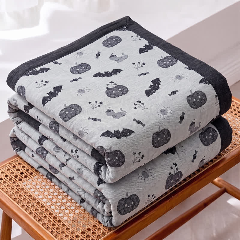 Cute Halloween Pumpkin Bat Reversible Cotton Blanket - image 6