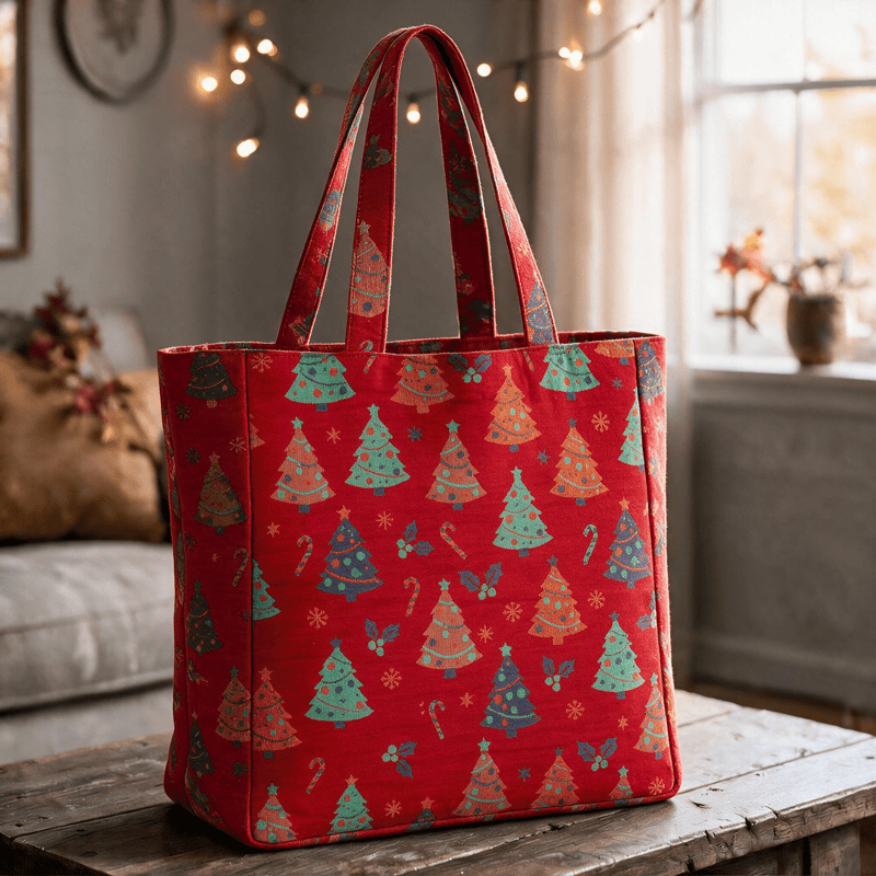 Christmas Tree Cotton Tote Shoulder Bag - Red - 14.2"W × 15.4"H × 4.1"D - image 0