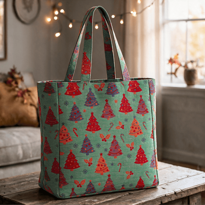 Christmas Tree Cotton Tote Shoulder Bag - Green - 14.2"W × 15.4"H × 4.1"D - image 4