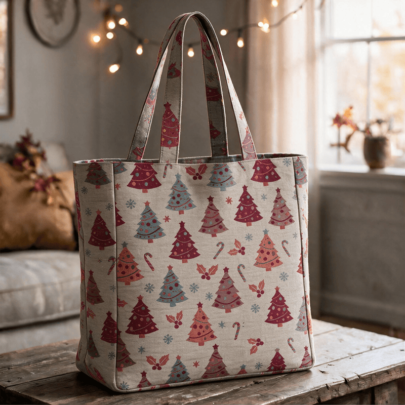 Christmas Tree Cotton Tote Shoulder Bag - Beige - 14.2"W × 15.4"H × 4.1"D - image 13