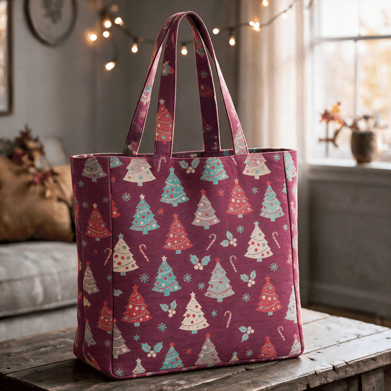Christmas Tree Cotton Tote Shoulder Bag - Purple - 14.2"W × 15.4"H × 4.1"D - image 8