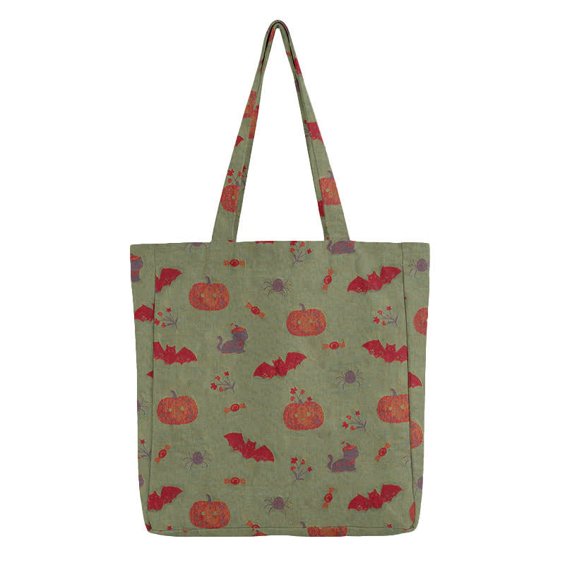 Halloween Pumpkin Bat Cotton Tote Shoulder Bag - image 6