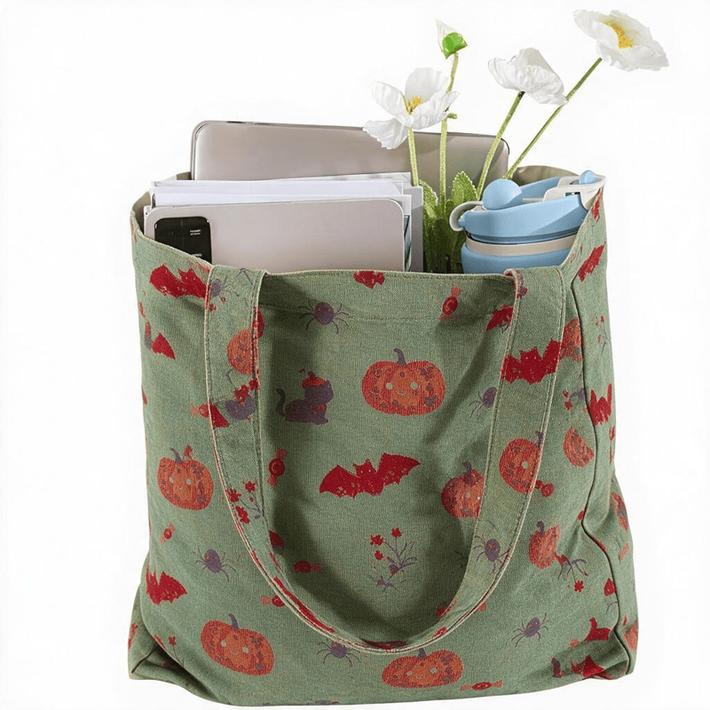 Halloween Pumpkin Bat Cotton Tote Shoulder Bag - image 5