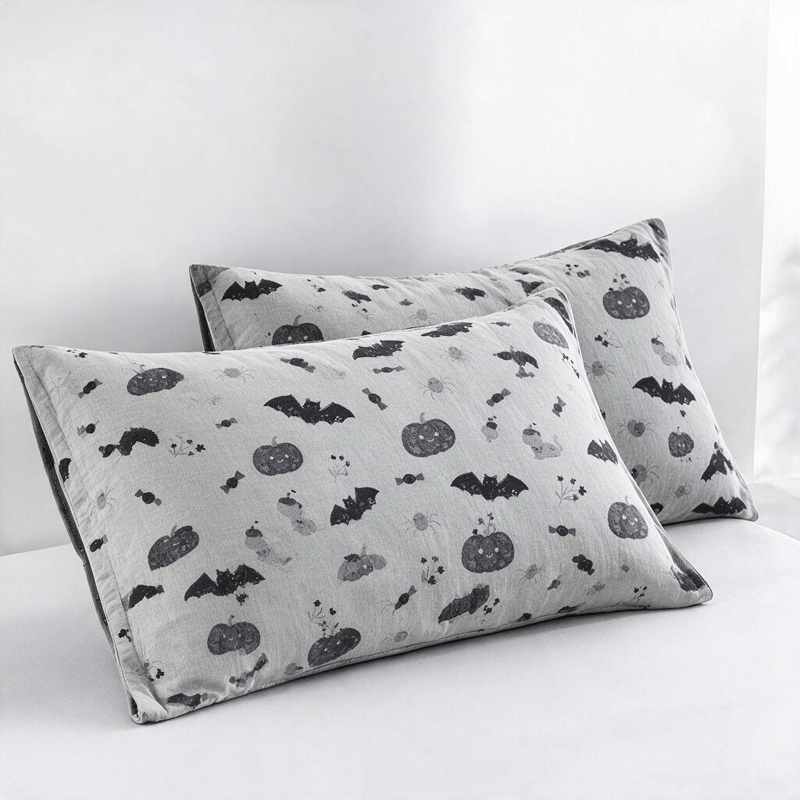Cute Halloween Pumpkin Bat Reversible Cotton Blanket - Gray - 2PCS Pillowcases - 20" x 36" - image 9