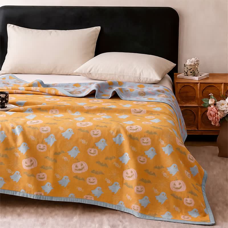 Reversible Halloween Pumpkin Ghost Cotton Blanket - image 3