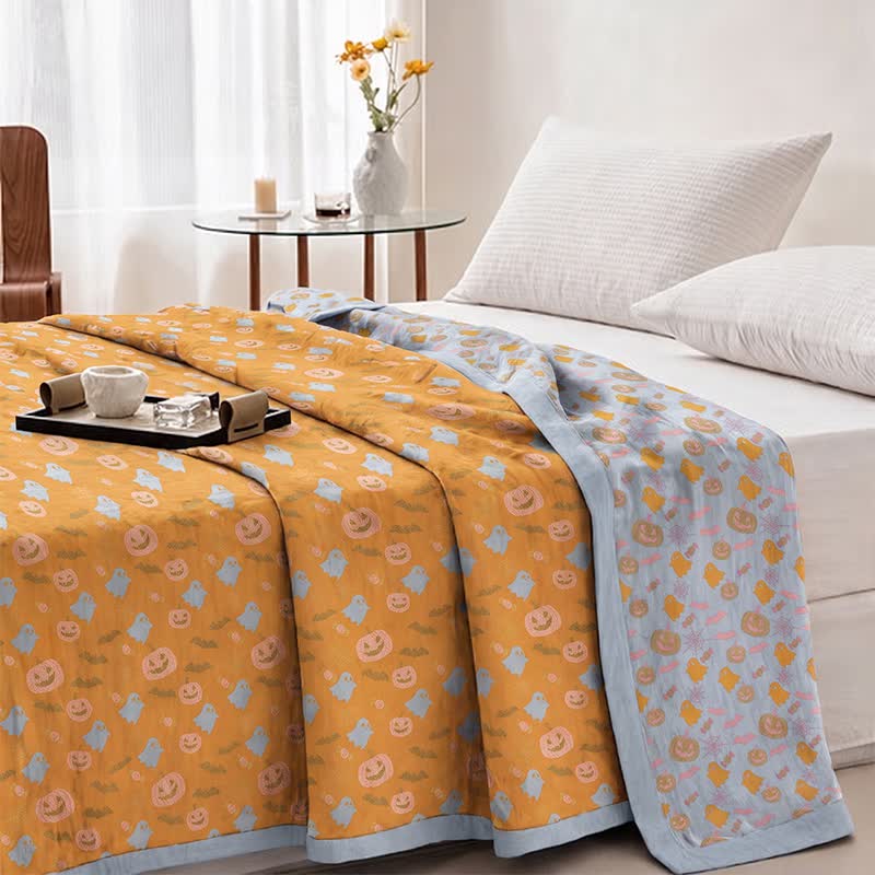 Reversible Halloween Pumpkin Ghost Cotton Blanket - image 2