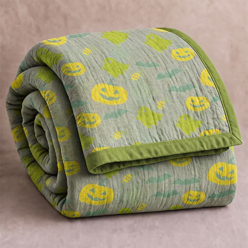 Reversible Halloween Pumpkin Ghost Cotton Blanket - Gray & Green - Blanket - 98" x 94" - image 30