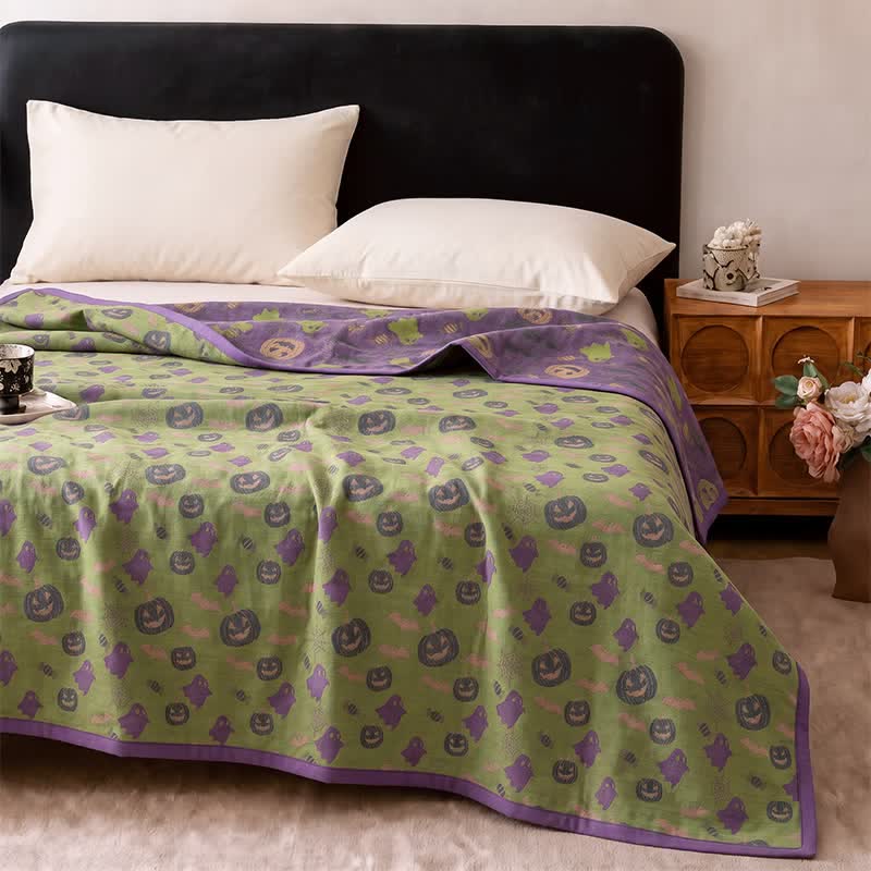 Reversible Halloween Pumpkin Ghost Cotton Blanket - image 44
