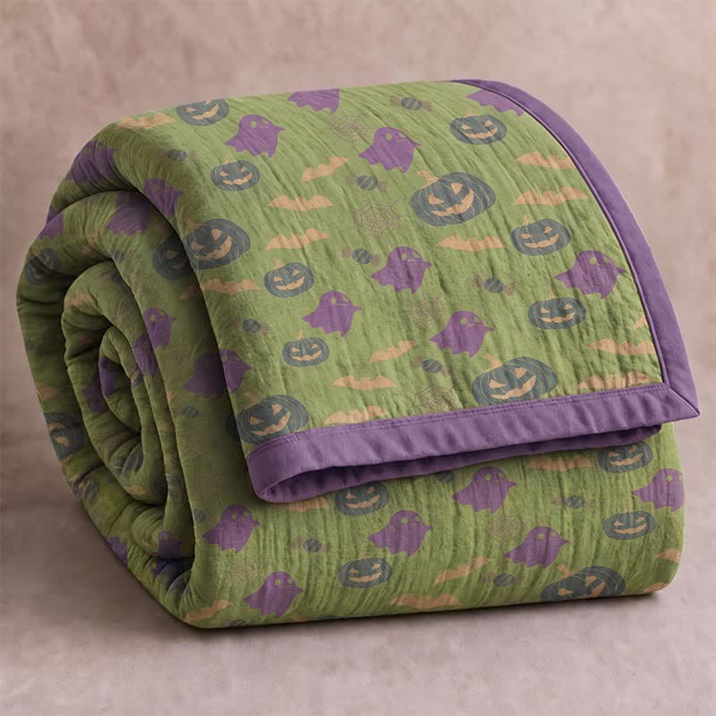 Reversible Halloween Pumpkin Ghost Cotton Blanket - Green & Purple - Blanket - 98" x 94" - image 41