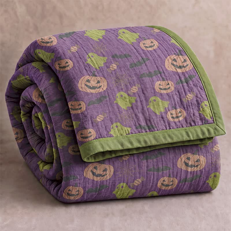 Reversible Halloween Pumpkin Ghost Cotton Blanket - Deep Purple - Blanket - 98" x 94" - image 36