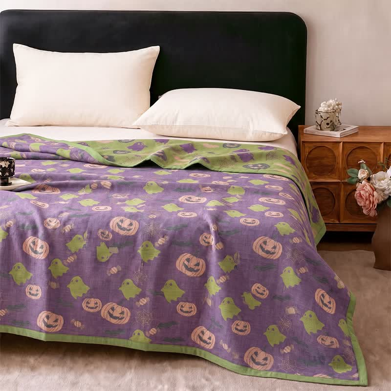 Reversible Halloween Pumpkin Ghost Cotton Blanket - image 2