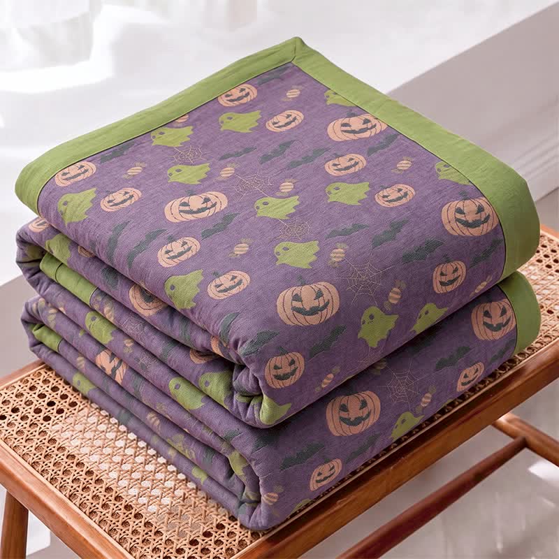 Reversible Halloween Pumpkin Ghost Cotton Blanket - image 1