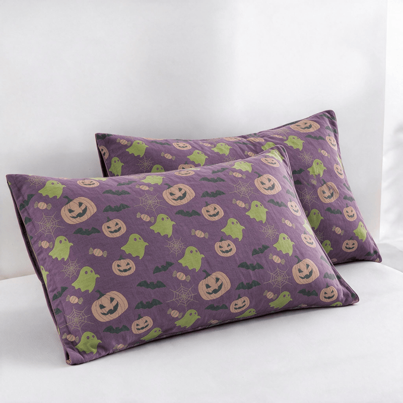 Reversible Halloween Pumpkin Ghost Cotton Blanket - Deep Purple - 2PCS Pillowcases - 20" x 36" - image 4