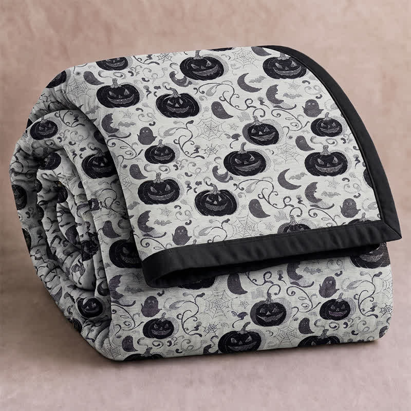 Halloween Pumpkin Ghost Reversible Cotton Blanket - White - Blanket - 98" x 94" - image 5