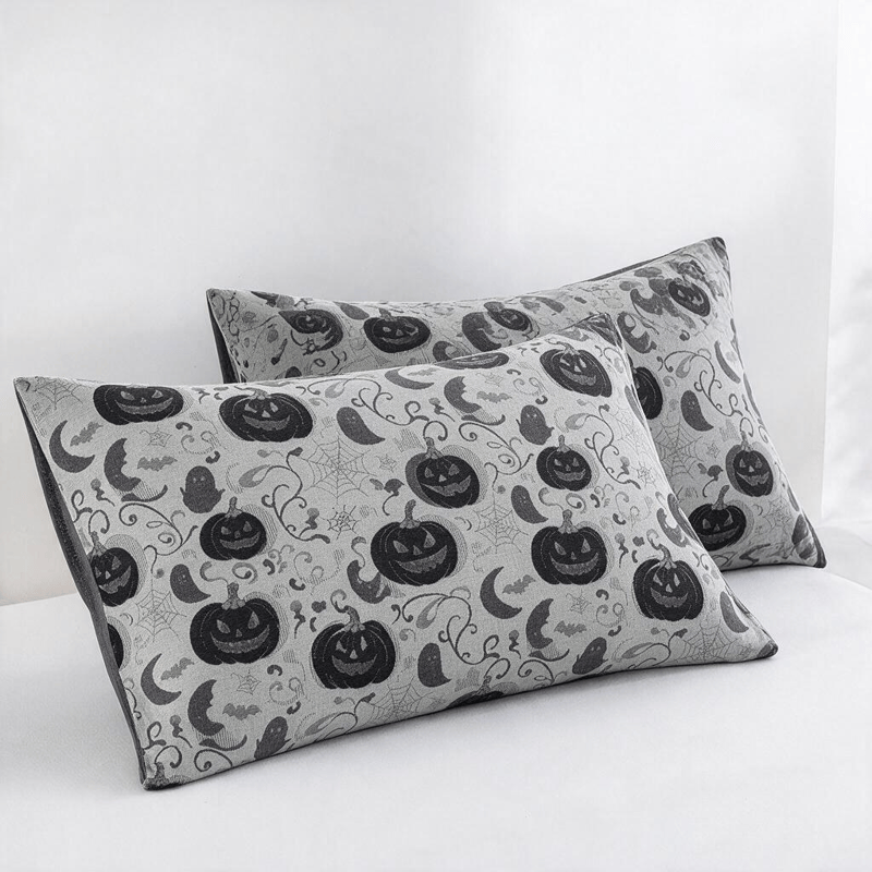 Halloween Pumpkin Ghost Reversible Cotton Blanket - White - 2PCS Pillowcases - 20" x 36" - image 10