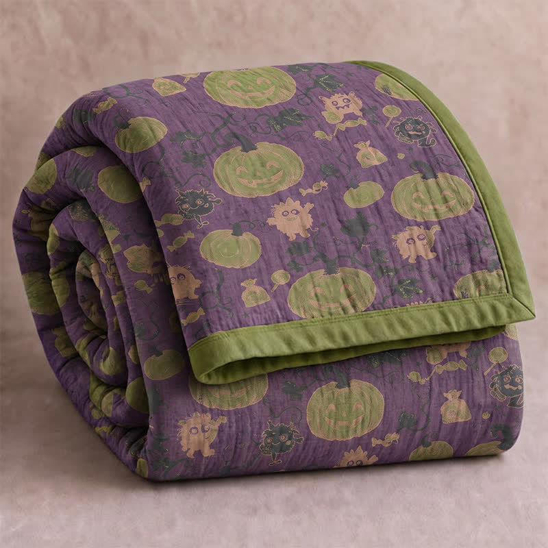 Halloween Monster Reversible Cotton Blanket - Purple - Blanket - 98" x 94" - image 0