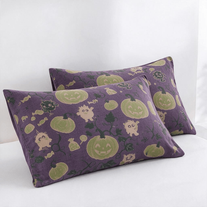 Halloween Monster Reversible Cotton Blanket - Purple - 2PCS Pillowcases - 20" x 36" - image 5