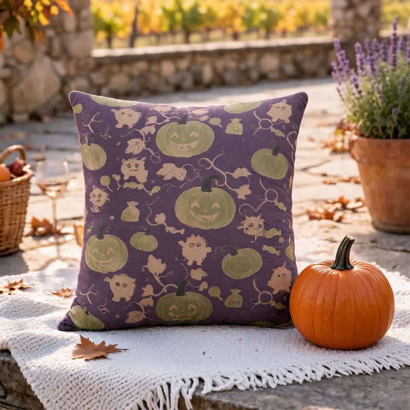 Multi‑Color Halloween Pumpkin & Monster Cotton Pillow - Purple - 18" x 18" - With Insert - image 8