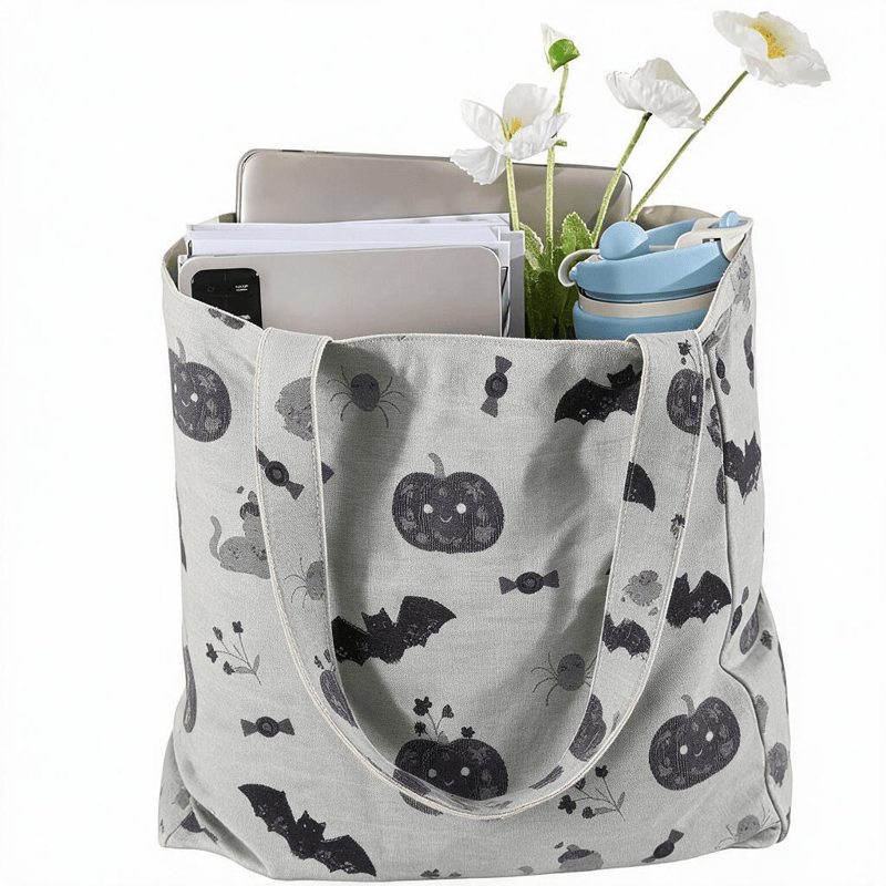 Halloween Pumpkin Cat Cotton Tote Shoulder Bag - image 4