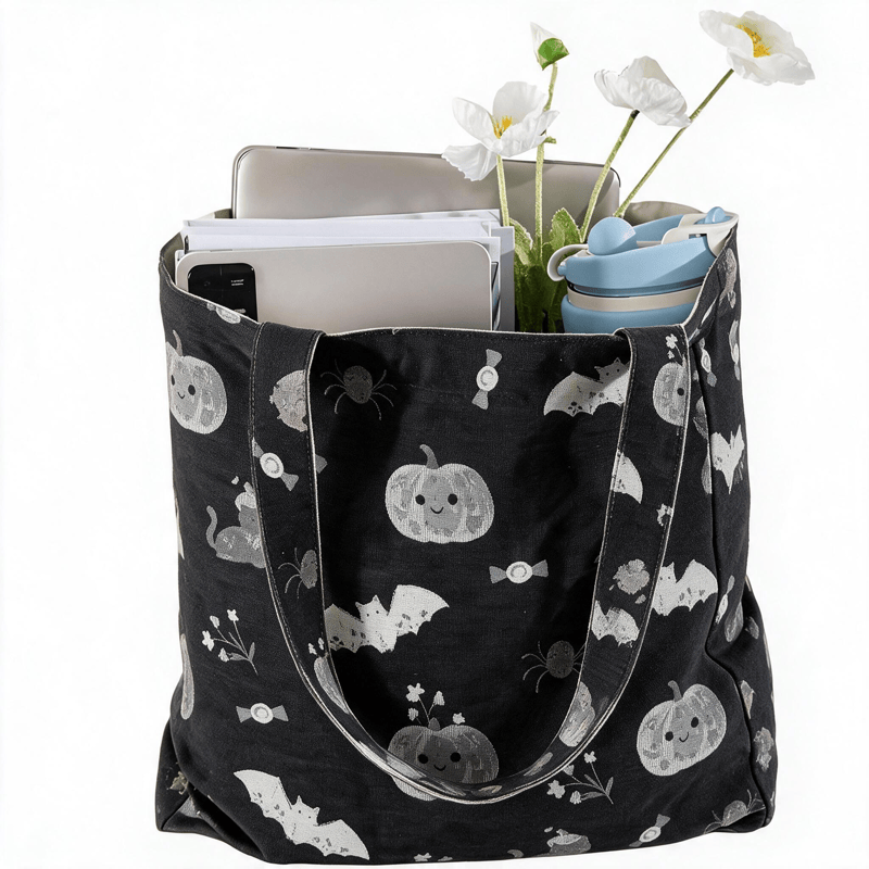 Halloween Pumpkin Cat Cotton Tote Shoulder Bag - image 1