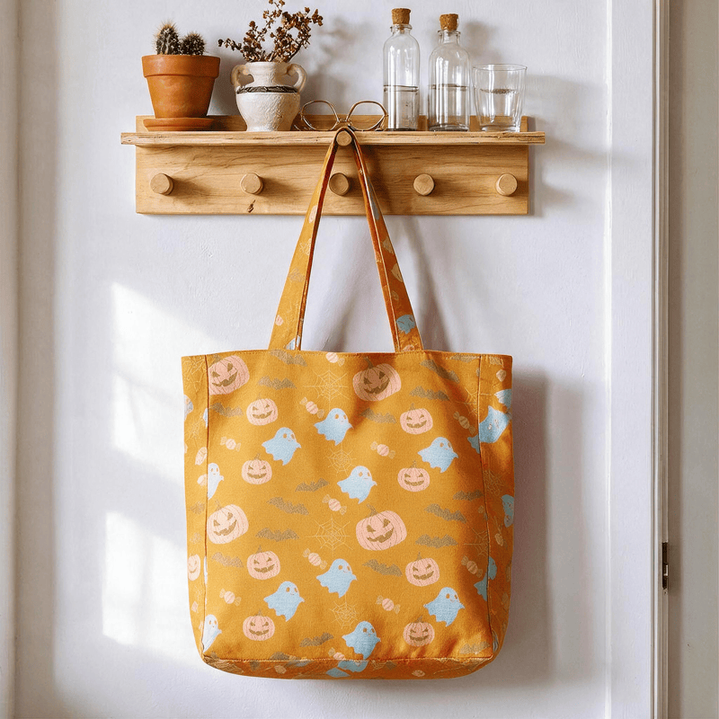 Multi‑Color Halloween Ghost Cotton Tote Bag - Orange & Yellow - 14.2"W × 15.4"H × 4.1"D - image 0