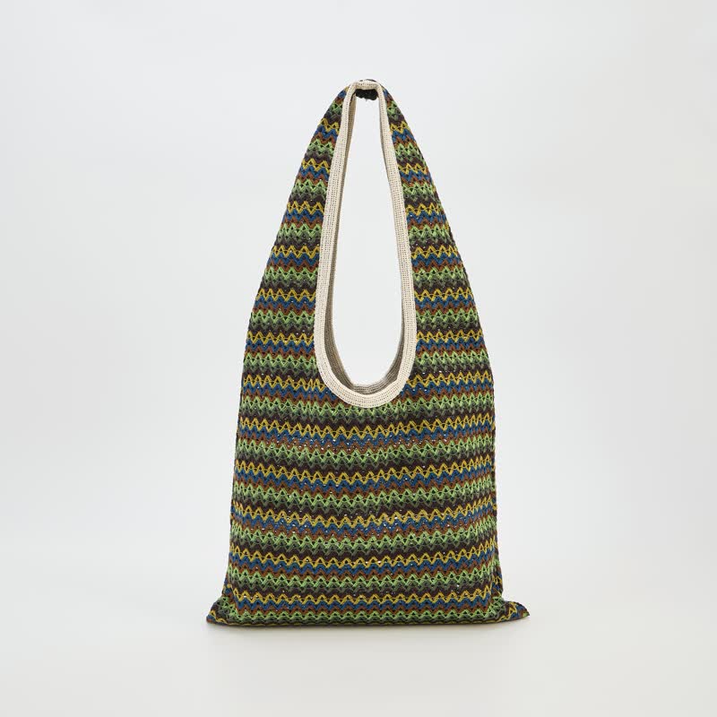 Green Wavy Stripe Tote Shoulder Bag - image 1