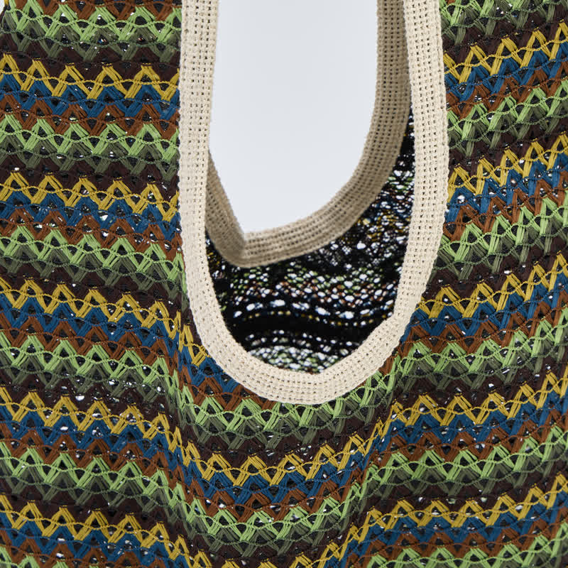 Green Wavy Stripe Tote Shoulder Bag - image 4