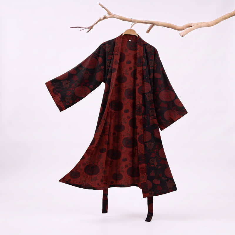 Red-Black Halloween Monster Cotton Kimono Robe - Black - XXL - image 5