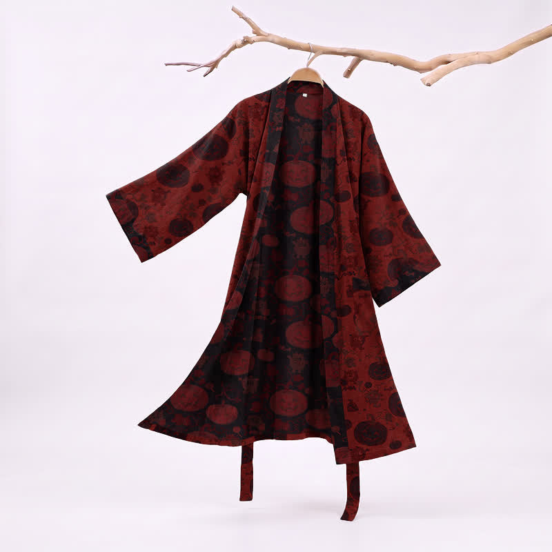 Red-Black Halloween Monster Cotton Kimono Robe - Red - XXL - image 0