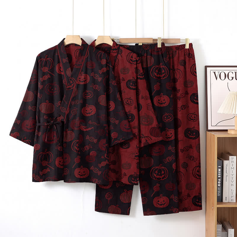 Halloween Pumpkin Candy Cotton Kimono Pajama Set - image 7