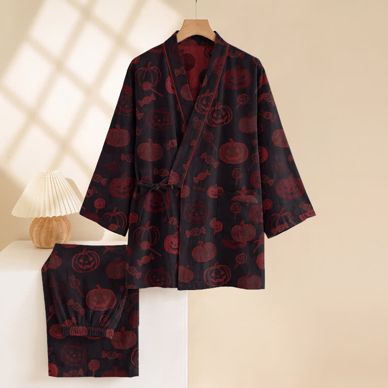 Halloween Pumpkin Candy Cotton Kimono Pajama Set - image 9