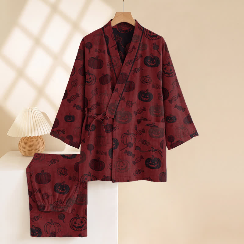 Halloween Pumpkin Candy Cotton Kimono Pajama Set - image 3