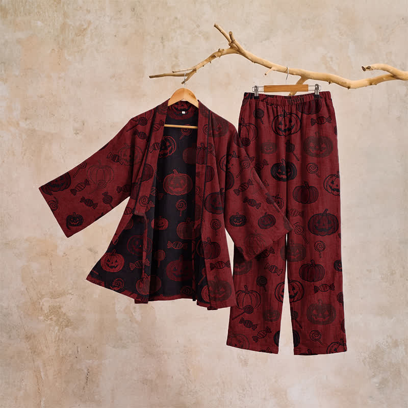 Halloween Pumpkin Candy Cotton Kimono Pajama Set - image 4