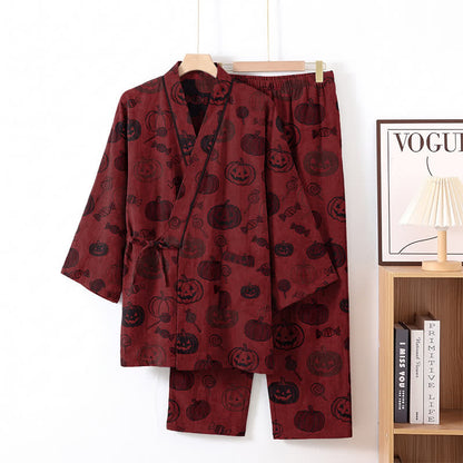 Halloween Pumpkin Candy Cotton Kimono Pajama Set - Red - L - image 1