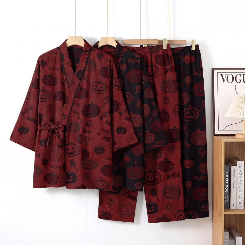 Halloween Pumpkin Candy Cotton Kimono Pajama Set - image 0