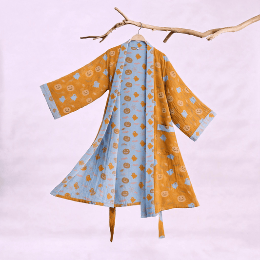 Multi‑Color Pumpkin Halloween Cotton Kimono Robe - Orange & Yellow - XXL - image 0