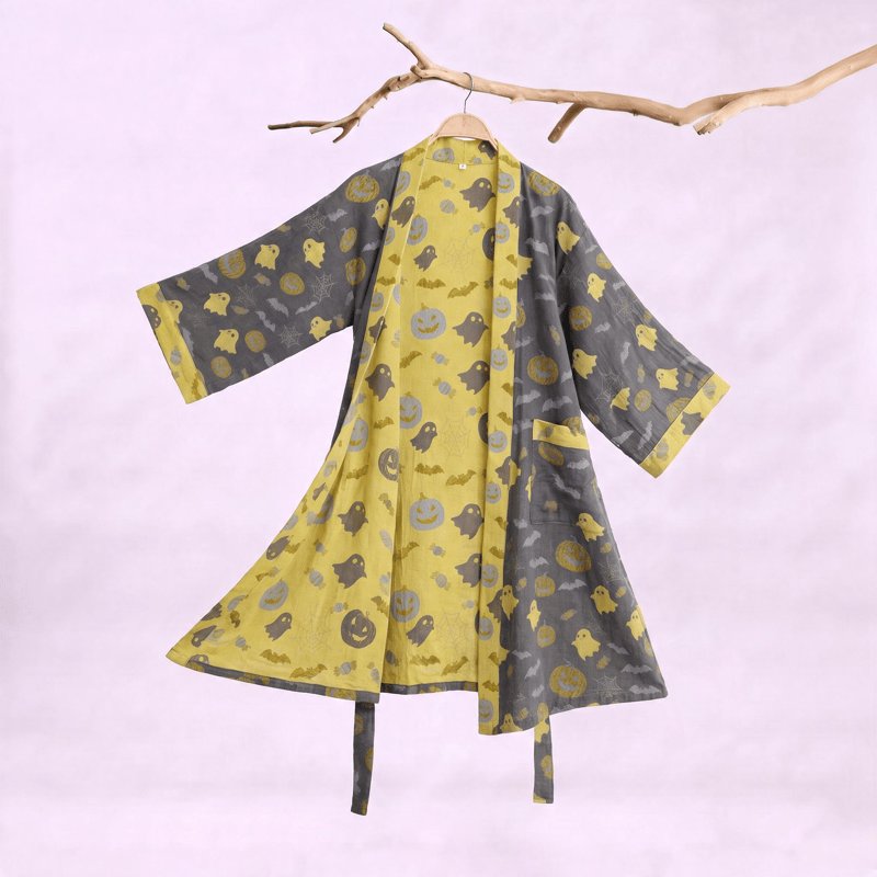 Multi‑Color Pumpkin Halloween Cotton Kimono Robe - Coffee & Yellow - XXL - image 15