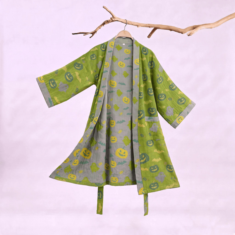 Multi‑Color Pumpkin Halloween Cotton Kimono Robe - Green & Yellow - XXL - image 20