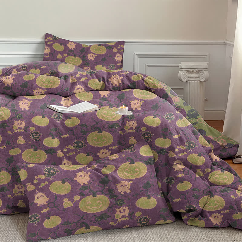 Halloween Pumpkin Monster Cotton 4-Piece Duvet Bedding Set - image 25