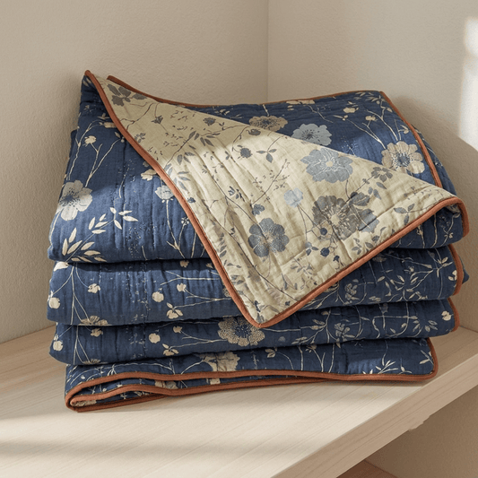 Reversible Blue Floral Cottage Quilt - Blue - King - Quilt - image 0