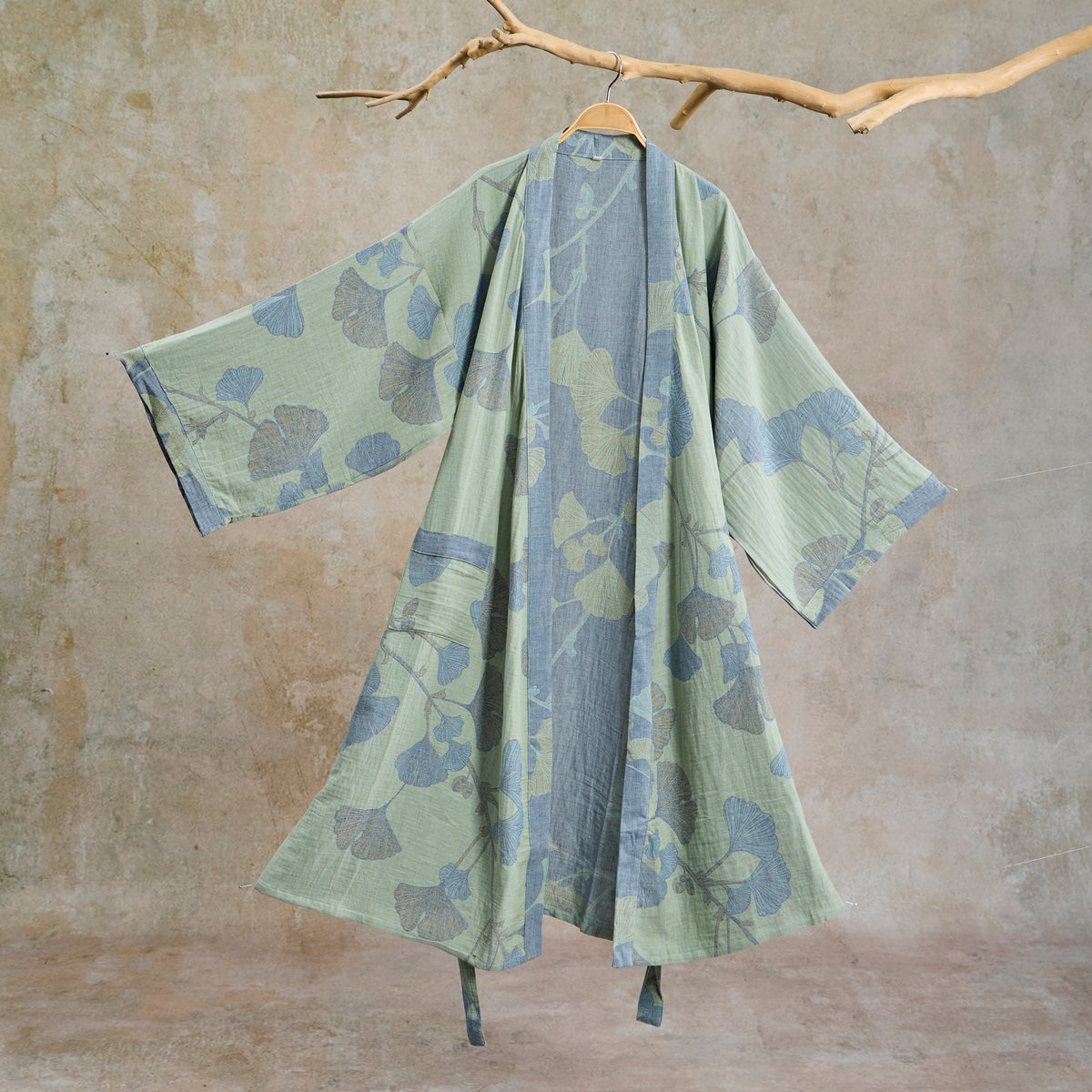Ginkgo Leaf Organic Cotton Kimono Robe - image 3