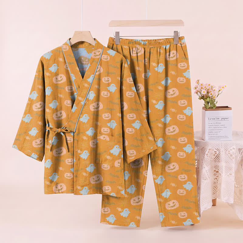 Halloween Ghost Pumpkin Cotton Kimono Pajama Set - image 2